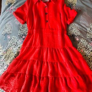 Monteau Vibrant Red Button-Up Dress